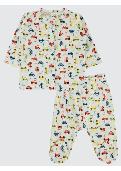 Erkek Bebek Pijama Takımı 1-6 Ay Ekru