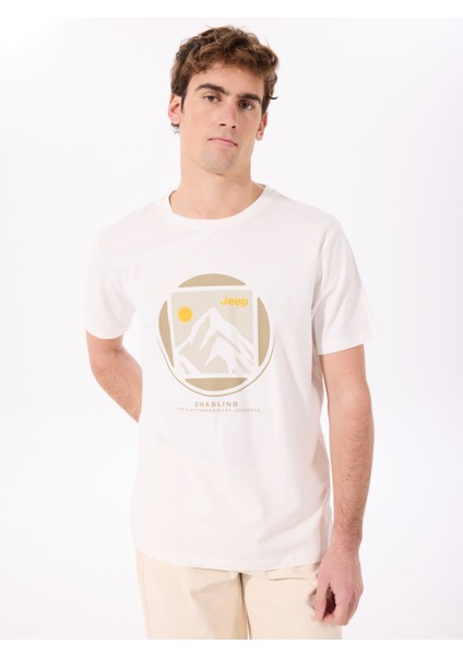 Bisiklet Yaka Baskılı Kırık Beyaz Erkek T-Shirt J5SM-TST7342