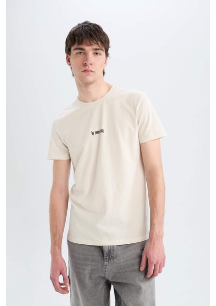 %100 Pamuk Slim Fit Dar Kesim Bisiklet Yaka Baskılı Kısa Kollu Tişört A2631AX25SM fırsatları