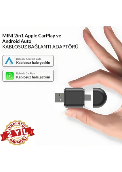 Yeni Tasarım Mini Kablosuz Ios Android Uyumlu Carplay USB ve Type-C 2in1 Araç Multimedya Adaptörü