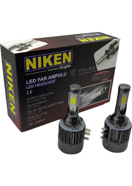 Nıken 12V H15 Cob LED Xenon Far Ampul Seti 6500K 4000 Lümen