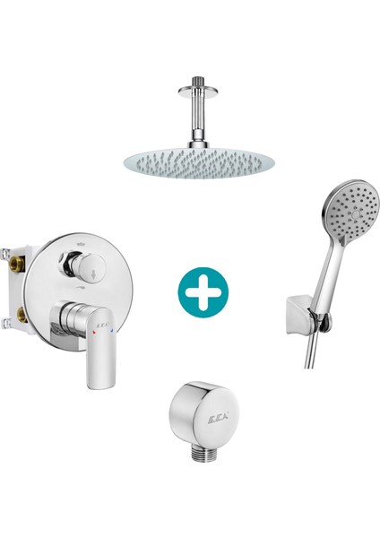 Eca Lia Yuvarlak Ankastre Gömme Banyo Bataryası Duş Seti Tüm Parçalar Dahil
