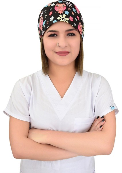 Unisex Çiçekli Baykuş Desenli Cerrahi Bone Doktor Hemşire Saç Bonesi fiyatları