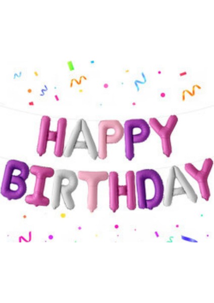 Makaron Renkli Happy Birthday Harf Folyo Balon Set