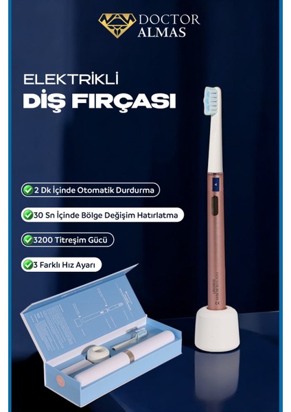 Elektrikli Diş Fırçası - 3 Hız Ayarlı, Ipx7 Su Geçirmez, Kablosuz Şarj