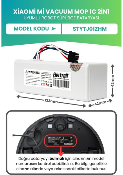 Xiaomi Mi Vacuum Mop 1c 2in1 Uyumlu Batarya (Süper Kapasite) 6400MAH Robot Süpürge STYTJ01ZHM