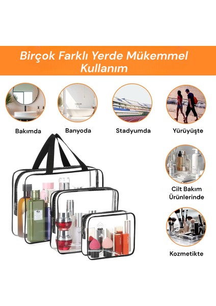 Şeffaf Seyahat Makyaz Çantası Makyaj Çantası Taşınabilir Pvc Su Geçirmez Kozmetik Çantası Şeffaf 3 Adet