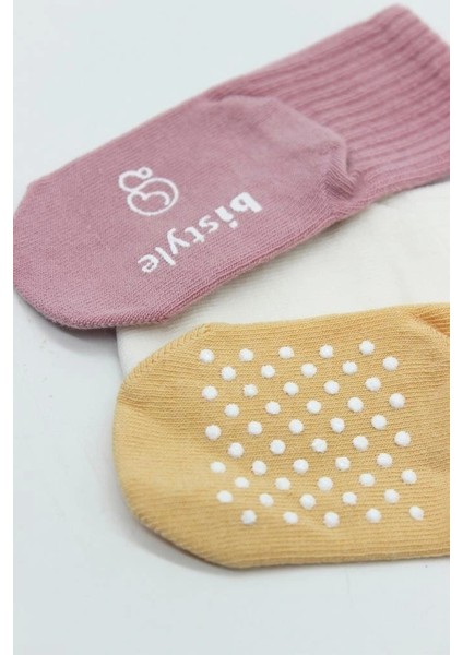 Bistyle Basic Kaymaz Penye Soket Çorap 3'lü BS10106 Pudra Ekru Somon