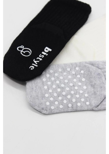 Bistyle Basic Kaymaz Penye Soket Çorap 3'lü BS10106 Siyah Ekru Gri