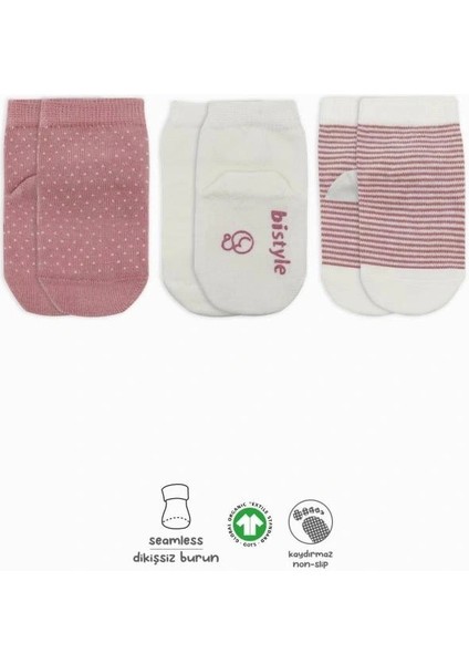 Nessiworld Bistyle Puanlı Kaymaz Penye Soket Çorap 3'lü BS10108 Pudra