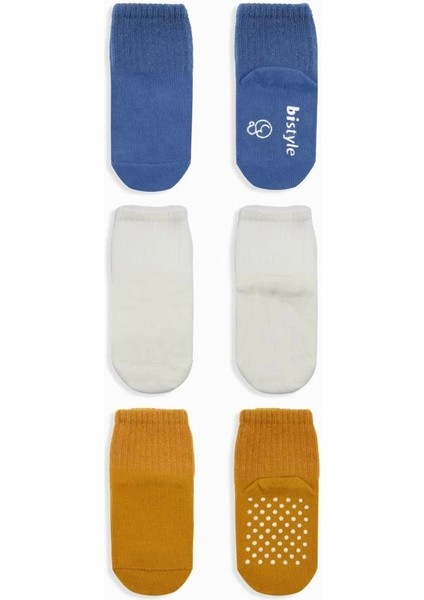 Nessiworld Bistyle Basic Kaymaz Penye Soket Çorap 3'lü BS10107 Indigo Ekru Hardal