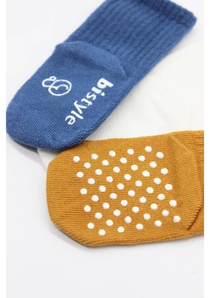 Nessiworld Bistyle Basic Kaymaz Penye Soket Çorap 3'lü BS10107 Indigo Ekru Hardal