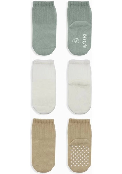 Bistyle Basic Kaymaz Penye Soket Çorap 3'lü BS10106 Nil Ekru Bej