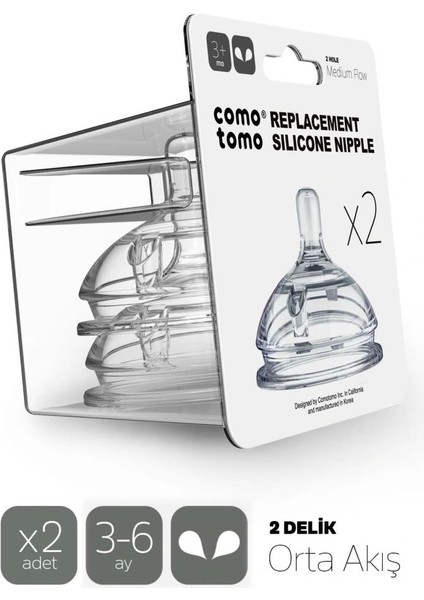 Nessiworld Comotomo Silikon 2'li Biberon Emziği Orta Akış 3-6 Ay