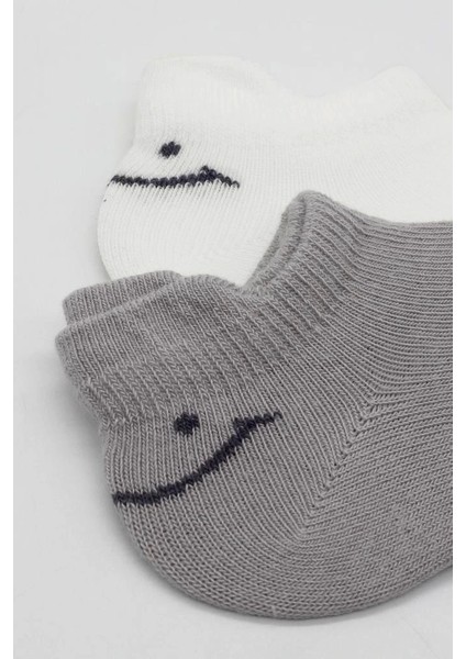 Nessiworld Bistyle 2'li Sneakers Smile Penye Çorap BS20106 Gri Ekru