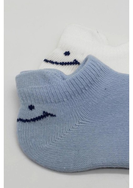 Nessiworld Bistyle 2'li Sneakers Smile Penye Çorap BS20106 Mavi Ekru