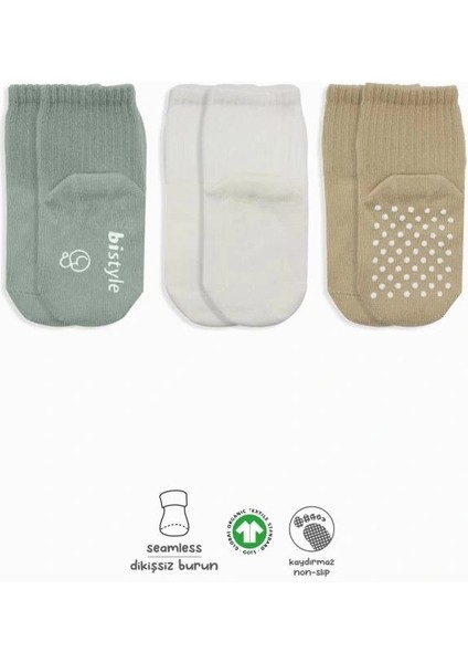 Nessiworld Bistyle Basic Kaymaz Penye Soket Çorap 3'lü BS10107 Nil Ekru Bej