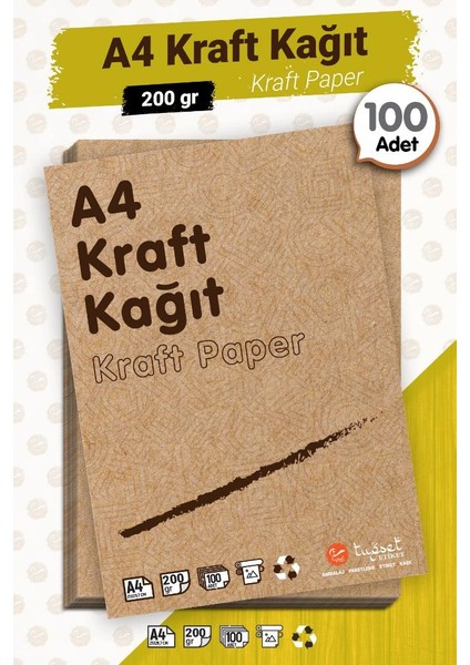 A4 Saman Kağıt Kraft Kağıt 200 gr 100 Adet