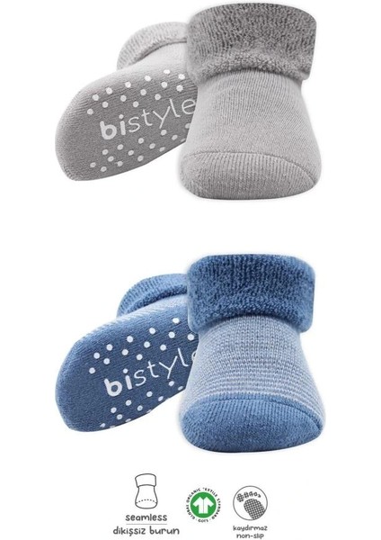 Nessiworld Bistyle Çemberli Kaymaz Havlu Soket Çorap 2'li BS10503 Indigo Gri