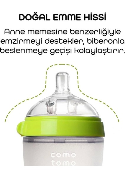 Nessiworld Comotomo Antikolik Silikon Biberon 250 ml 3-6 Ay Yeşil fiyatları