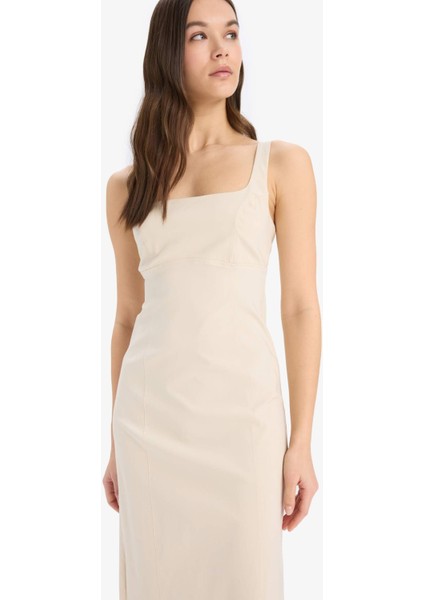 Bodycon Vücudu Saran Basic Düz Kare Yaka Askılı Maxi Elbise C5027AX25SP indirimleri