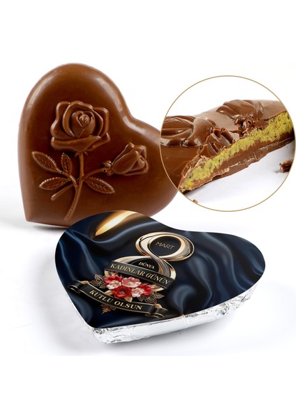 Kadınlar Günü Hediyesi Antep Fıstıklı Kadayıflı Dolgulu (Kalp Şeklinde) Dubai Çikolatası