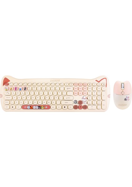KM-6283 CATTY Renkli Tuşlu Sarı Kablosuz Q Multimedia Klavye + Mouse + Pad Set