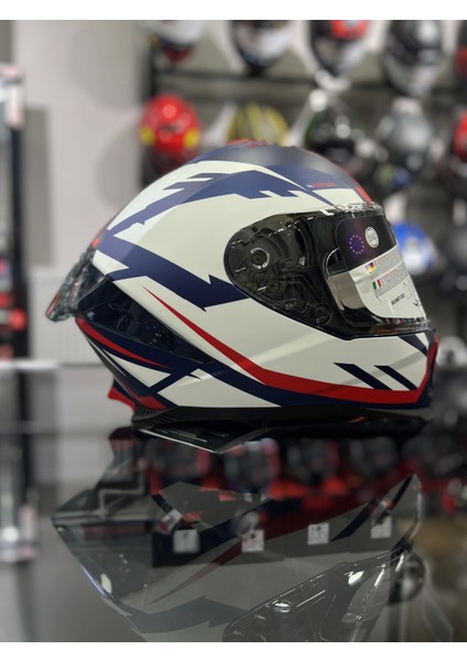 865 Atos Mavi Beyaz Kapalı Kask Güneş Vizörlü