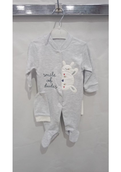 Uğurböceğiçocuk Düz Tavşan Şapkalı Patikli Bebek Tulum 1309