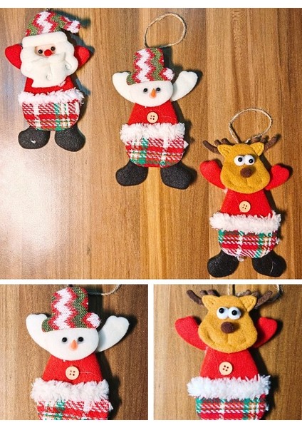 3 Adet Yılbaşı Çam Ağacı Süsü Peluş Tekstil Örme Orta Boy 17 cm x 11 cm