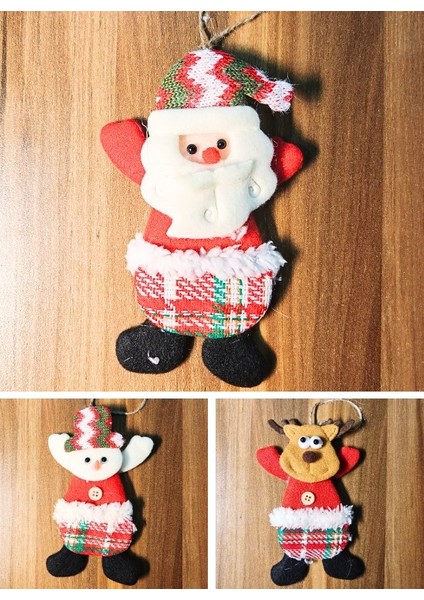 3 Adet Yılbaşı Çam Ağacı Süsü Peluş Tekstil Örme Orta Boy 17 cm x 11 cm