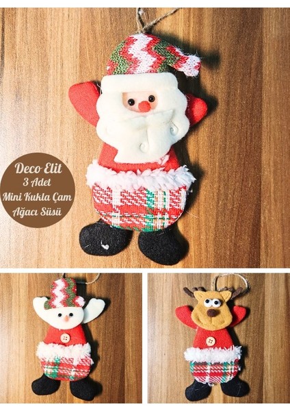 3 Adet Yılbaşı Çam Ağacı Süsü Peluş Tekstil Örme Orta Boy 17 cm x 11 cm