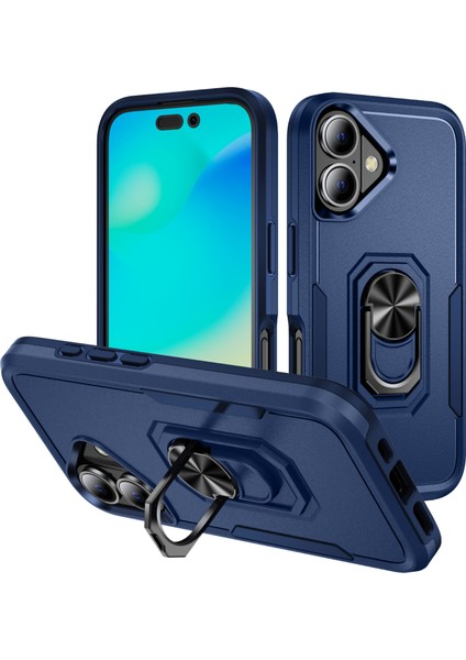 iPhone 16 Askeri Sınıf Yüzük Kickstand Pc+Tpu Telefon Kapağı (Yurt Dışından)