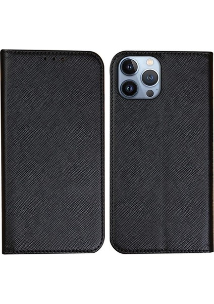 iPhone 16 Pro Manyetik Kapatma Çapraz Dokulu Pu Deri Telefon Kapağı (Yurt Dışından)