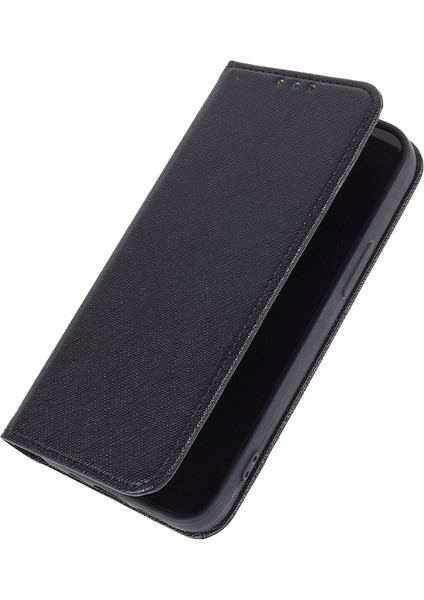 iPhone 16 Pro Manyetik Kapatma Çapraz Dokulu Pu Deri Telefon Kapağı (Yurt Dışından)