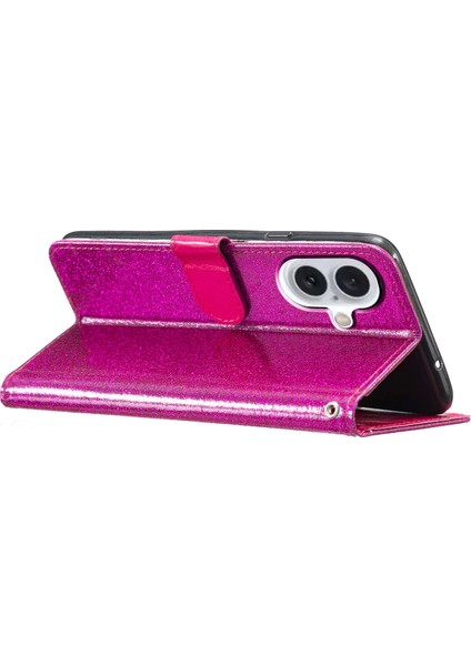 iPhone 16 Plus Pu Deri Cüzdan Katlanır Stand Glitter Telefon Kapağı (Yurt Dışından)
