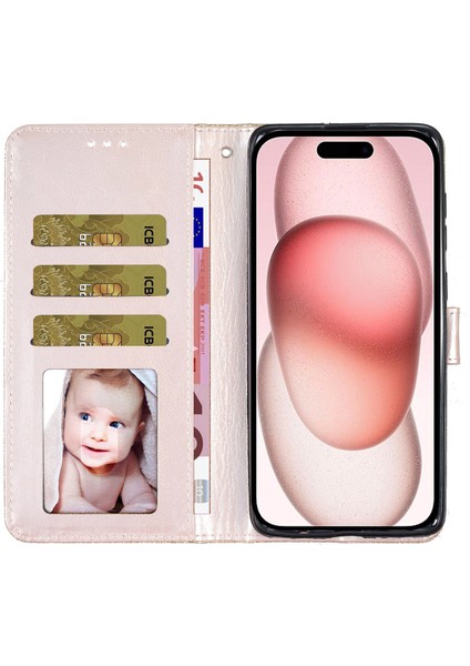 iPhone 16 Plus Pu Deri Cüzdan Katlanır Stand Glitter Telefon Kapağı (Yurt Dışından)