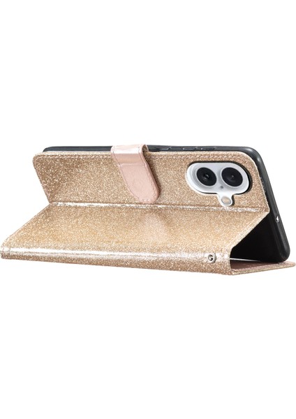 iPhone 16 Plus Pu Deri Cüzdan Katlanır Stand Glitter Telefon Kapağı (Yurt Dışından)