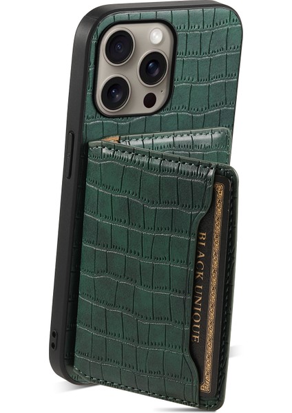 iPhone 16 Pro Max Kart Tutucu Çubuğu Timsah Dokulu Deri Arka Telefon Kapağı (Yurt Dışından)