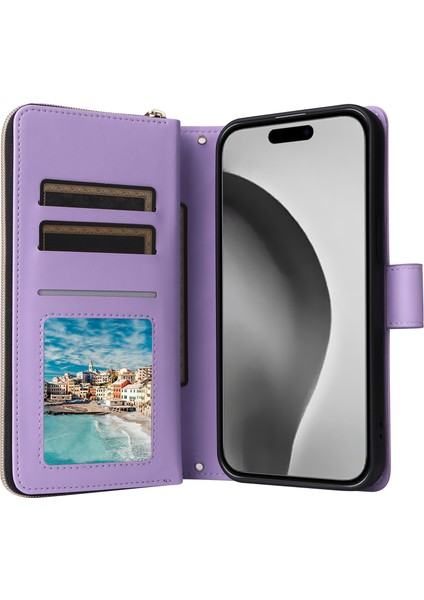 iPhone 16 Pro Max Fermuarlı Cüzdan Eşkenar Dörtgen Crossbody Deri Telefon Kılıfı (Yurt Dışından)