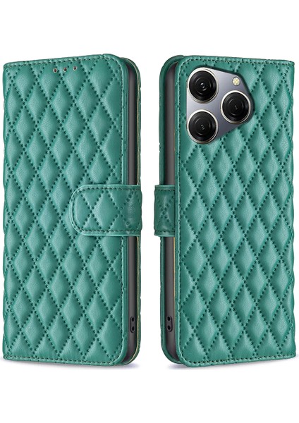 Tecno Spark 20 Pro Deri Cüzdan Kılıfı Eşkenar Dörtgen Izgara Desenli (Yurt Dışından)