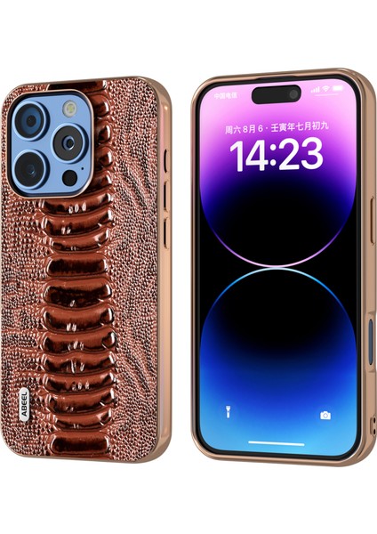 iPhone 16 Pro Max Galvanik Kenar Timsah Dokusu Hakiki Inek Derisi+Tpu+Pc Telefon Kapağı (Yurt Dışından)