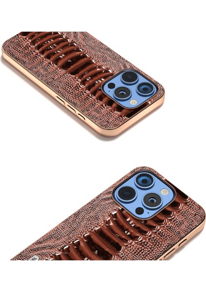 iPhone 16 Pro Max Galvanik Kenar Timsah Dokusu Hakiki Inek Derisi+Tpu+Pc Telefon Kapağı (Yurt Dışından)