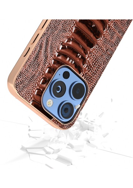 iPhone 16 Pro Max Galvanik Kenar Timsah Dokusu Hakiki Inek Derisi+Tpu+Pc Telefon Kapağı (Yurt Dışından)