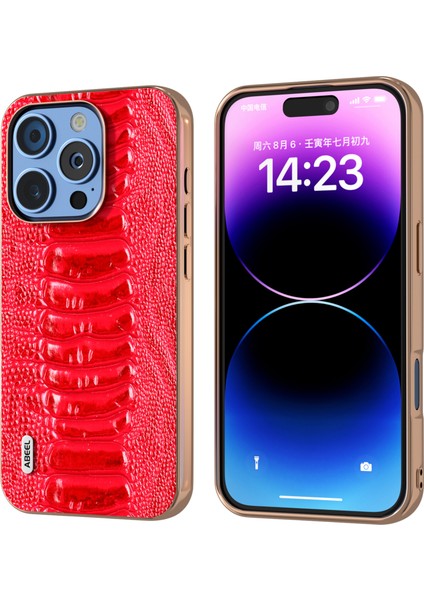 iPhone 16 Pro Galvanik Kenar Timsah Dokusu Hakiki Inek Derisi+Tpu+Pc Telefon Kapağı (Yurt Dışından)