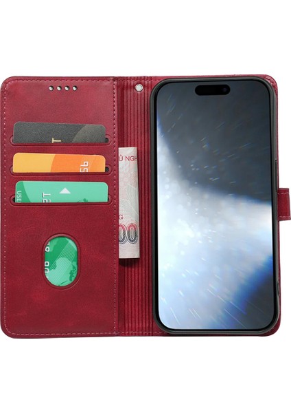 iPhone 16 Pro Max Buzağı Dokulu Deri Standlı Kitap Stili Telefon Kapağı (Yurt Dışından)