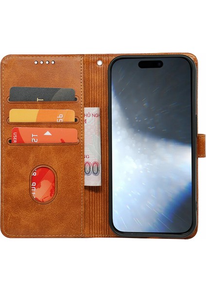 iPhone 16 Pro Max Buzağı Dokulu Deri Standlı Kitap Stili Telefon Kapağı (Yurt Dışından)