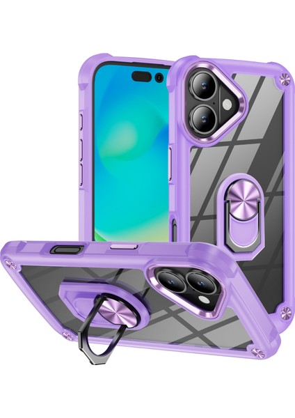iPhone 16 Alaşım Lens Çerçevesi Pc + Tpu Kickstand Telefon Arka Kapağı (Yurt Dışından)