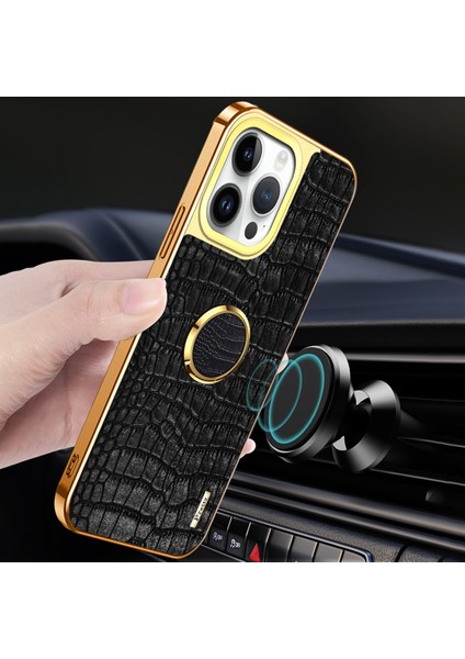 iPhone 16 Pro Max Timsah Dokulu Deri+Tpu Galvanik Telefon Kılıfı (Yurt Dışından)
