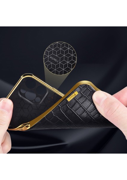 iPhone 16 Pro Max Timsah Dokulu Deri+Tpu Galvanik Telefon Kılıfı (Yurt Dışından)
